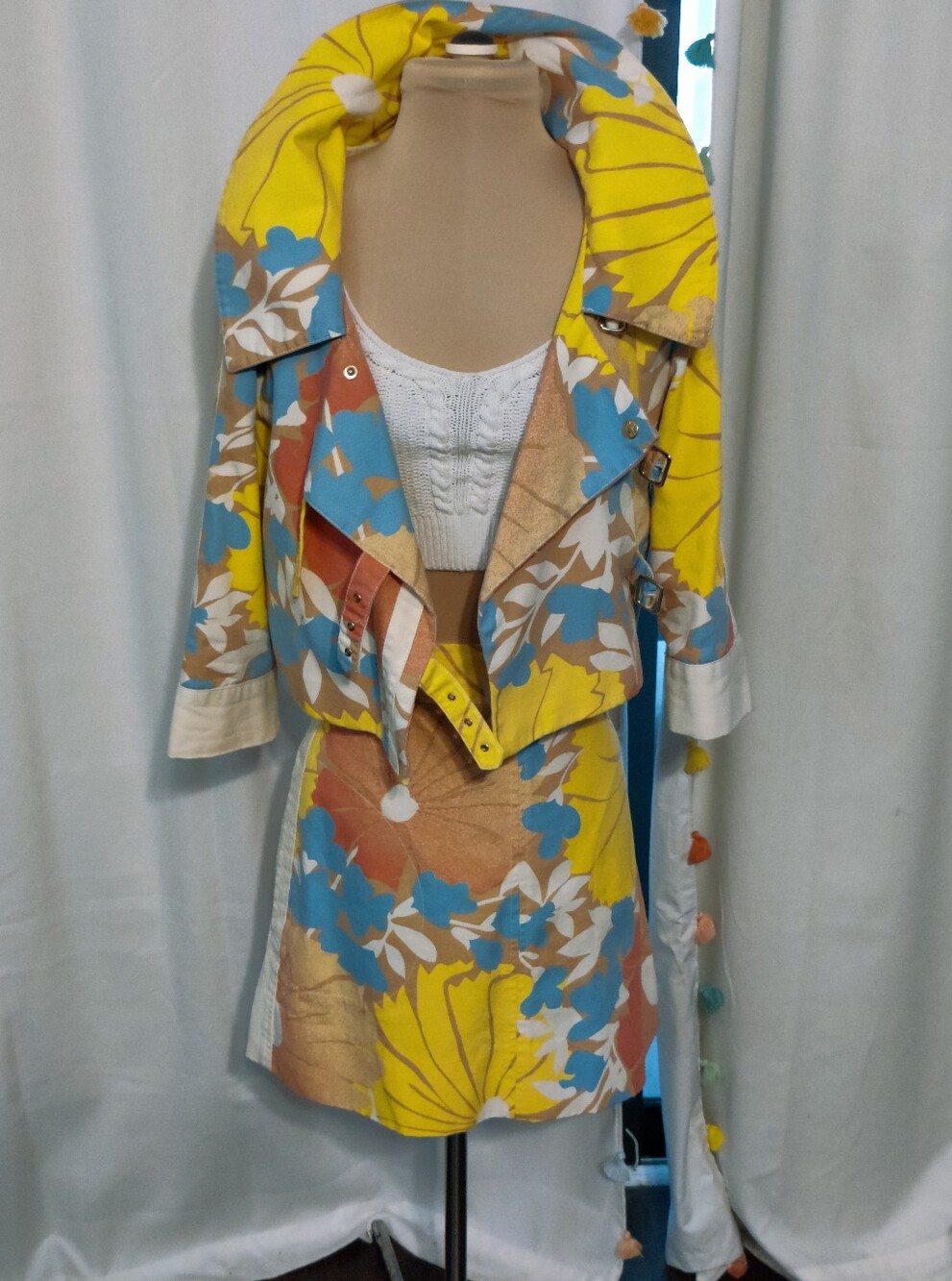 Tracy Feith Target 2009 Floral denim Canvas Jacket /Skirt Designer Details  S/M